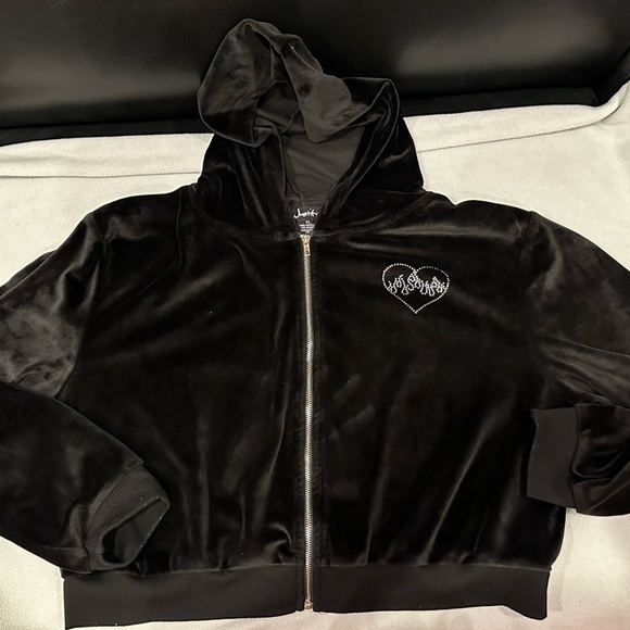 Justify Tops - Justify Y2K Black Velour cropped Hoodie